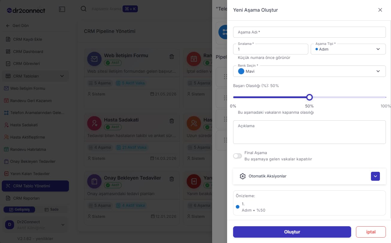 Klinik ai crm tabloları