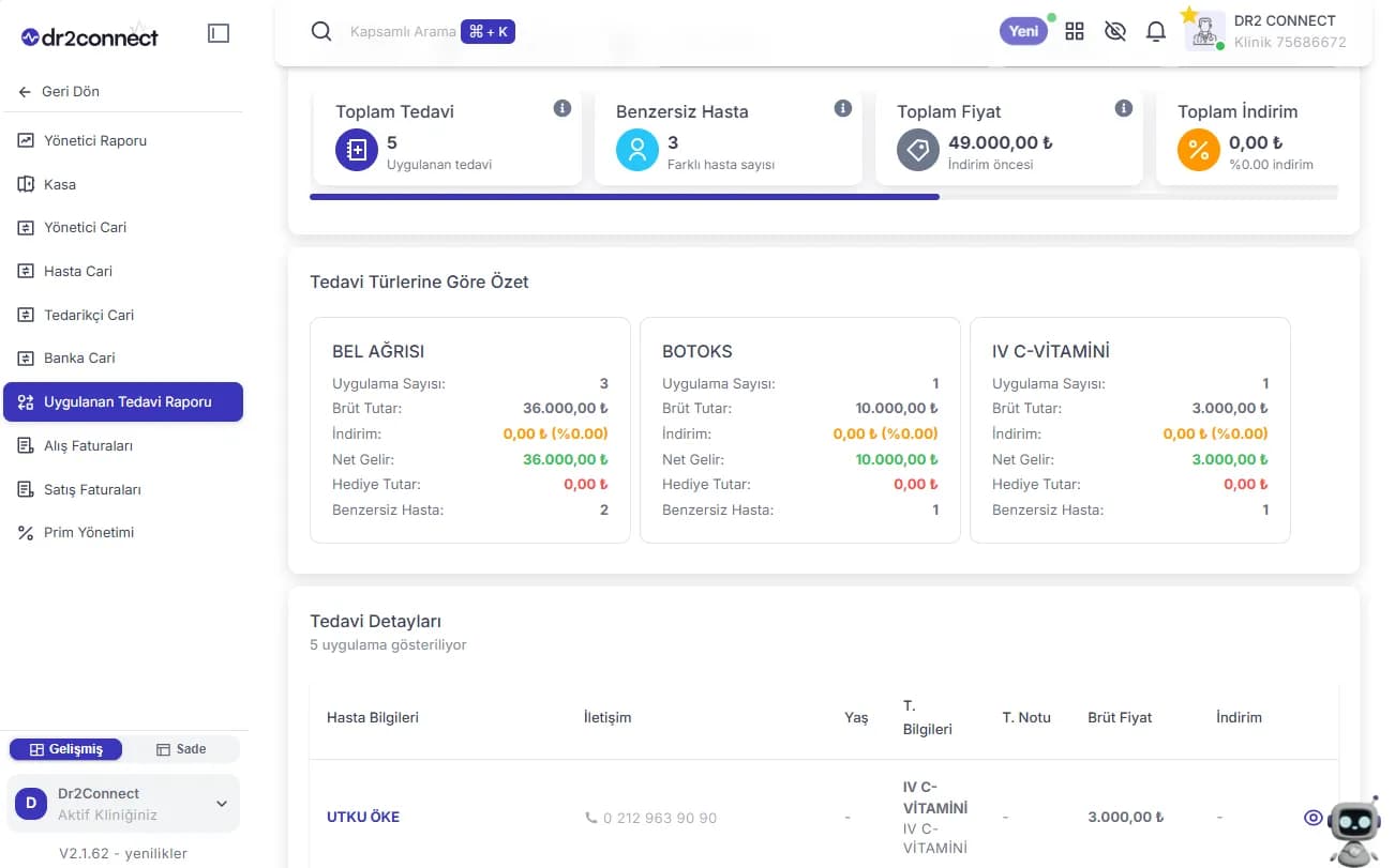 Treatment tracking system screen