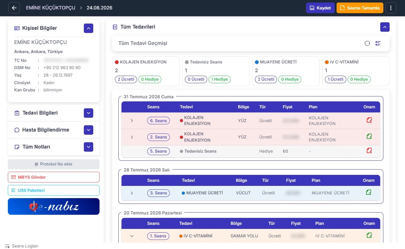 Treatment tracking workflow page